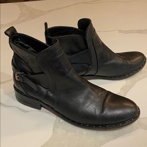 Freda Salvador Black Leather Moto Ankle Boots